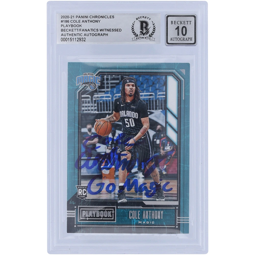 Cole Anthony Orlando Magic Autographed 2020-21 Panini Chronicles Playbook #186 Beckett Fanatics Witnessed Authenticated 10 Rookie Card with "Go Magic" Inscription