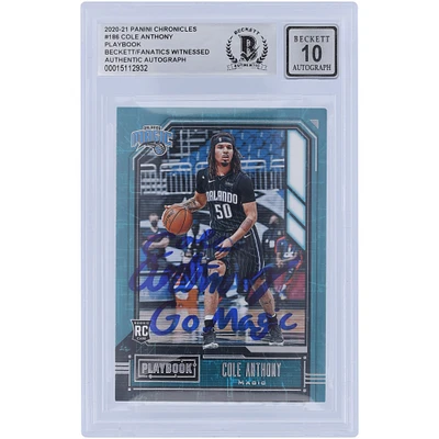 Cole Anthony Orlando Magic Autographed 2020-21 Panini Chronicles Playbook #186 Beckett Fanatics Witnessed Authenticated 10 Rookie Card with "Go Magic" Inscription