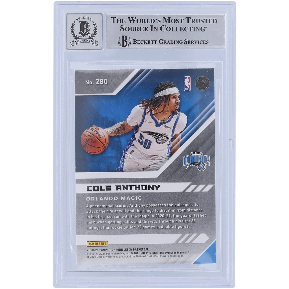 Cole Anthony Orlando Magic Autographed 2020-21 Panini Chronicles XR #280 Beckett Fanatics Witnessed Authenticated 10 Rookie Card with "Go Magic" Inscription