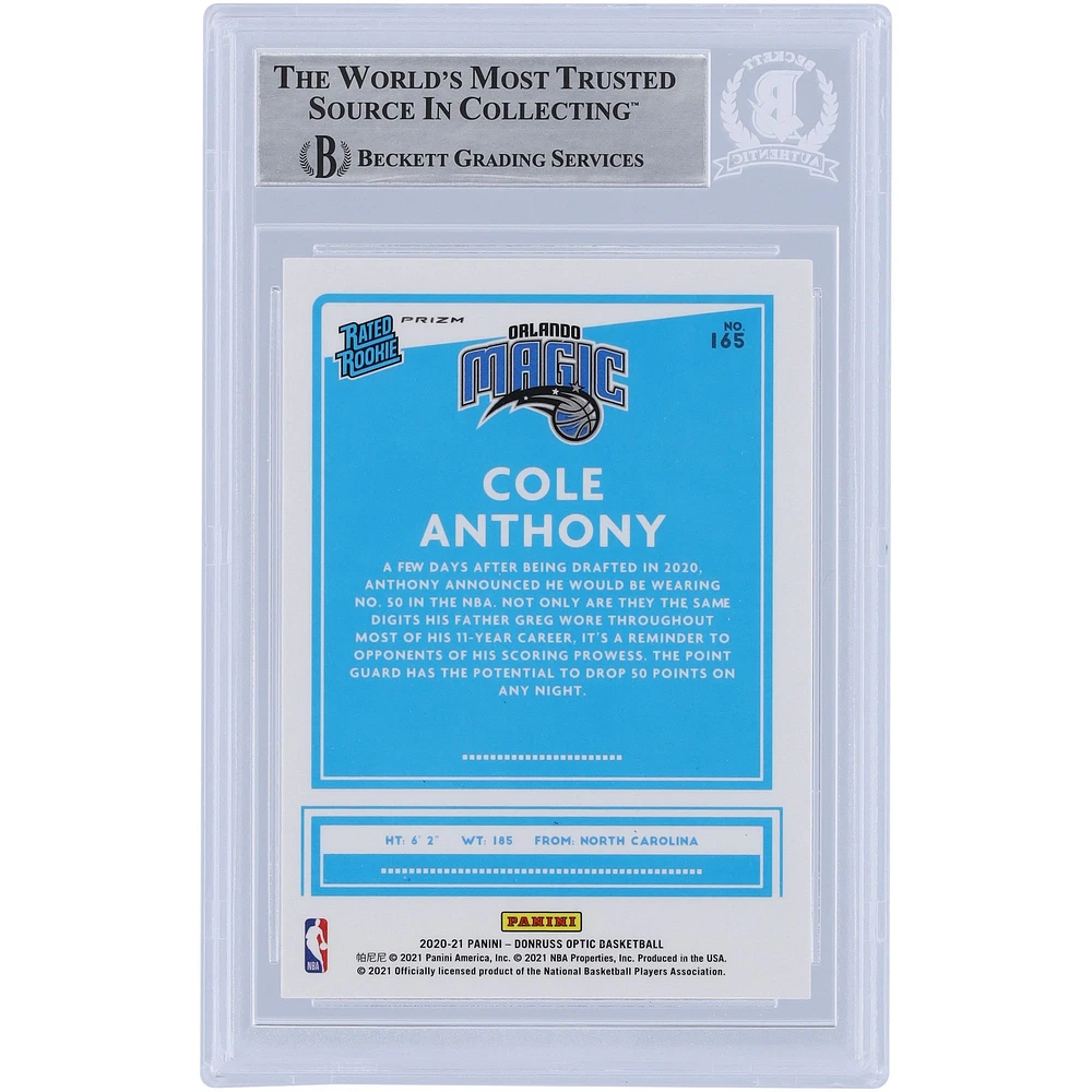 Cole Anthony Orlando Magic Autographed 2020-21 Panini Donruss Optic Blue Velocity Prizm #165 Beckett Fanatics Witnessed Authenticated Rookie Card