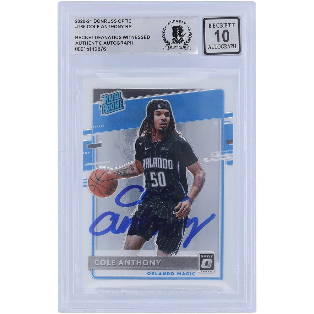 Carte de recrue autographiée 2020-21 Panini Donruss Optic #165 Beckett Fanatics Witnessed Authenticated 10 Rookie Card de Cole Anthony Orlando Magic