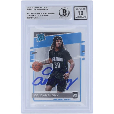 Carte de recrue autographiée 2020-21 Panini Donruss Optic #165 Beckett Fanatics Witnessed Authenticated 10 Rookie Card de Cole Anthony Orlando Magic