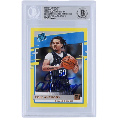 Carte de recrue authentifiée autographiée Cole Anthony Orlando Magic 2020-21 Panini Donruss Yellow Flood Variation #208 Beckett Fanatics