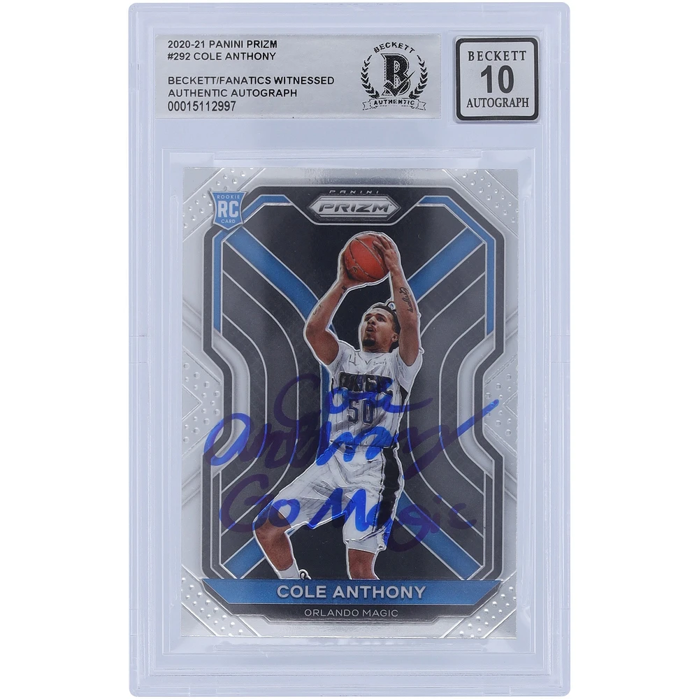 Cole Anthony Orlando Magic Autographed 2020-21 Panini Prizm #292 Beckett Fanatics Witnessed Authenticated 10 Rookie Card with "Go Magic" Inscription