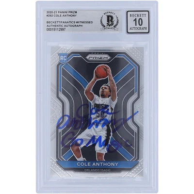 Cole Anthony Orlando Magic Autographed 2020-21 Panini Prizm #292 Beckett Fanatics Witnessed Authenticated 10 Rookie Card with "Go Magic" Inscription