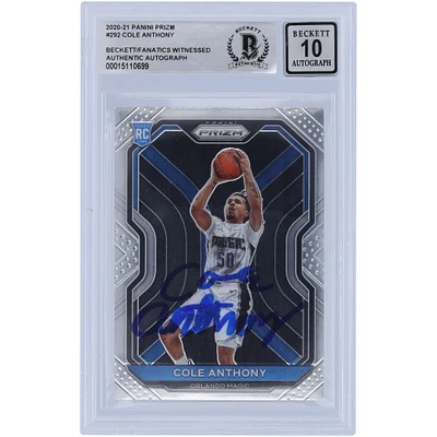 Carte de recrue autographiée 2020-21 Panini Prizm #292 Beckett Fanatics Witnessed Authenticated 10 Rookie Card de Cole Anthony Orlando Magic