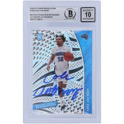 Carte de recrue autographiée 2020-21 Panini Revolution #106 Beckett Fanatics Witnessed Authenticated 10 Rookie Card de Cole Anthony Orlando Magic