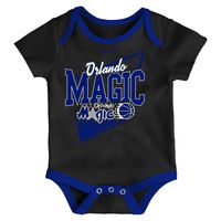 Infant Mitchell & Ness Black/Blue Orlando Magic Hardwood Classics Bodysuits Cuffed Knit Hat Set