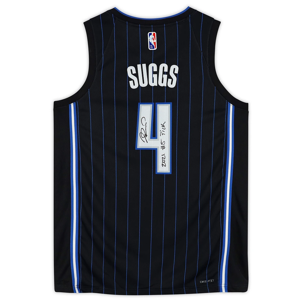 Jalen Suggs Black Orlando Magic Autographed Nike 2021-22 Diamond Swingman Jersey with "2021 #5 Pick" Inscription