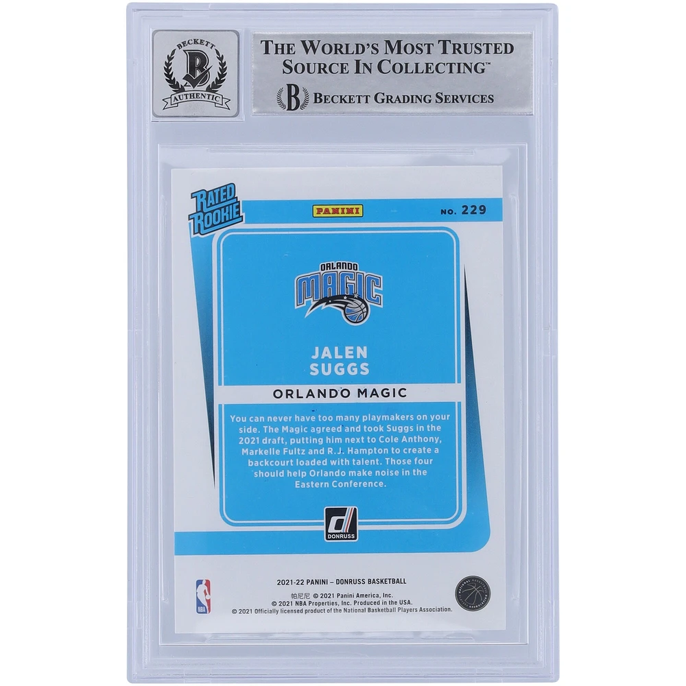 Jalen Suggs Orlando Magic Autographié 2021-22 Panini Donruss Classé Rookie Green Laser #229 Beckett Fanatics Witnessed Authenticated 10 Rookie Card