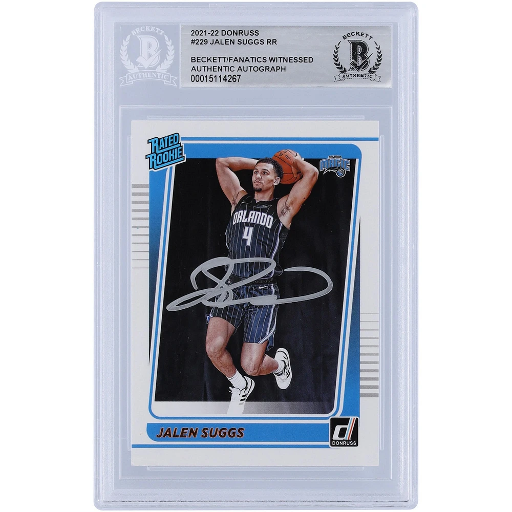 Jalen Suggs Orlando Magic Autographed 2021-22 Panini Donruss Rated Rookie #229 Beckett Fanatics Witnessed Authenticated Rookie Card