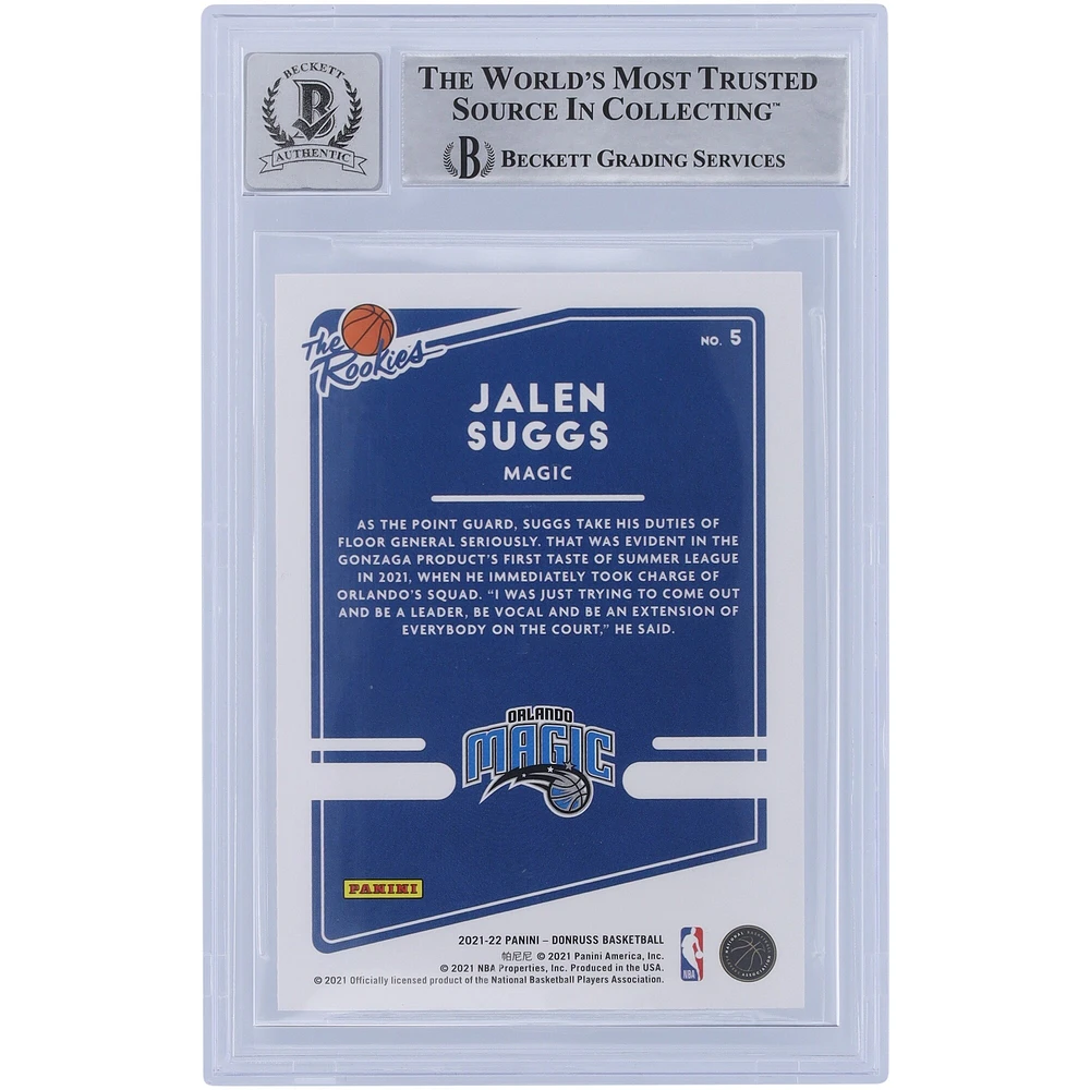 Jalen Suggs Orlando Magic Autographié 2021-22 Panini Donruss The Rookies #5 Beckett Fanatics Witnessed Authenticated 10 Rookie Card