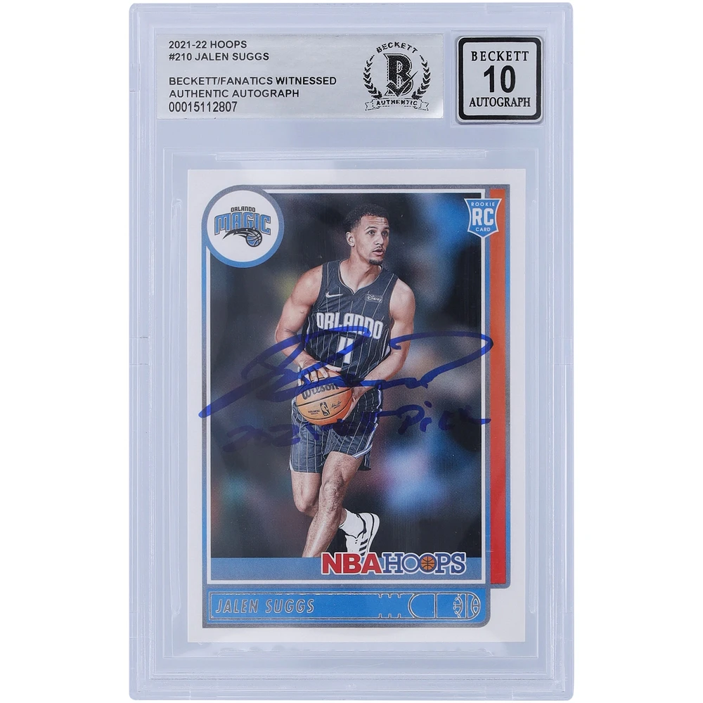 Jalen Suggs Orlando Magic Autographed 2021-22 Panini NBA Hoops #210 Beckett Fanatics Witnessed Authenticated 10 Rookie Card with "2021 #5 Pick" Inscription