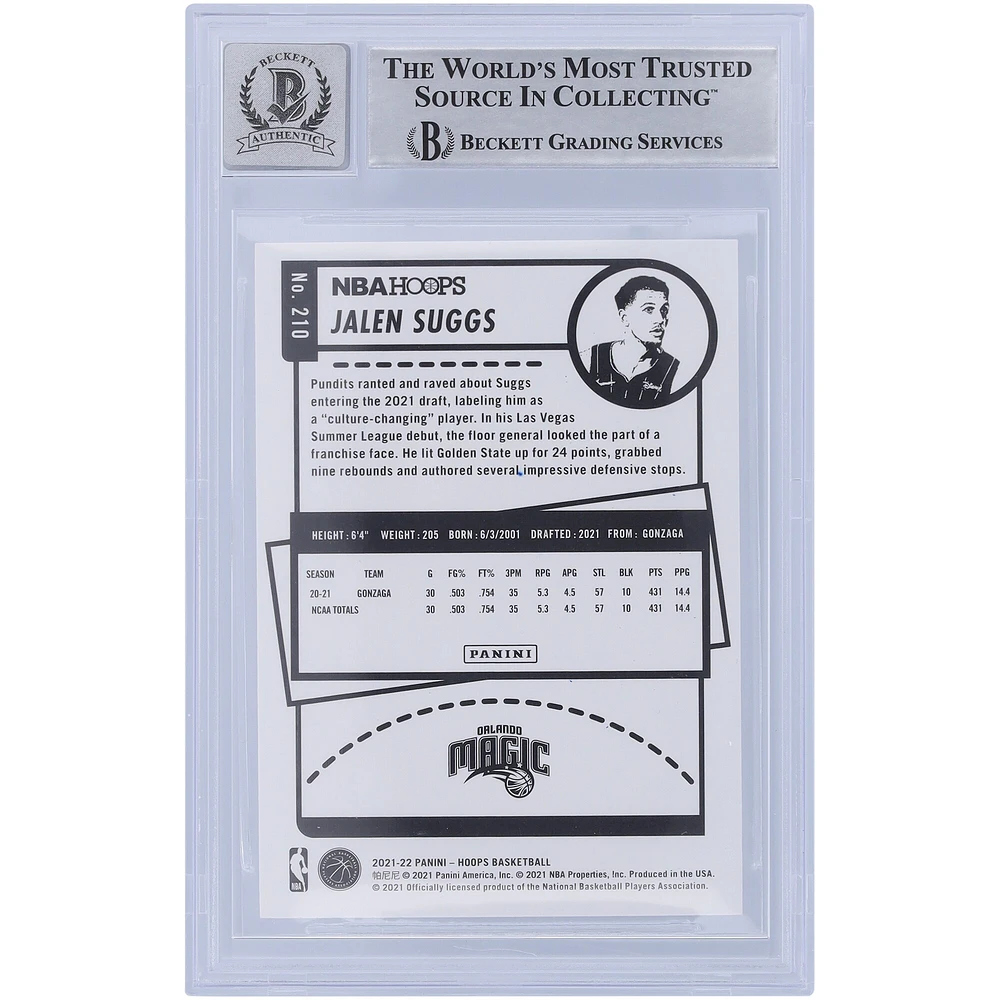Jalen Suggs Orlando Magic Autographié 2021-22 Panini NBA Hoops #210 Beckett Fanatics A Été Témoin Authentifié 10 Rookie Card avec l'inscription "Go Magic"