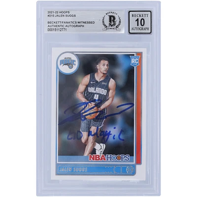 Jalen Suggs Orlando Magic Autographié 2021-22 Panini NBA Hoops #210 Beckett Fanatics A Été Témoin Authentifié 10 Rookie Card avec l'inscription "Go Magic"