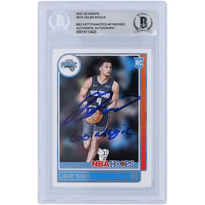 Jalen Suggs Orlando Magic Autographed 2021-22 Panini NBA Hoops #210 Beckett Fanatics Witnessed Authenticated Rookie Card with "Go Magic" Inscription