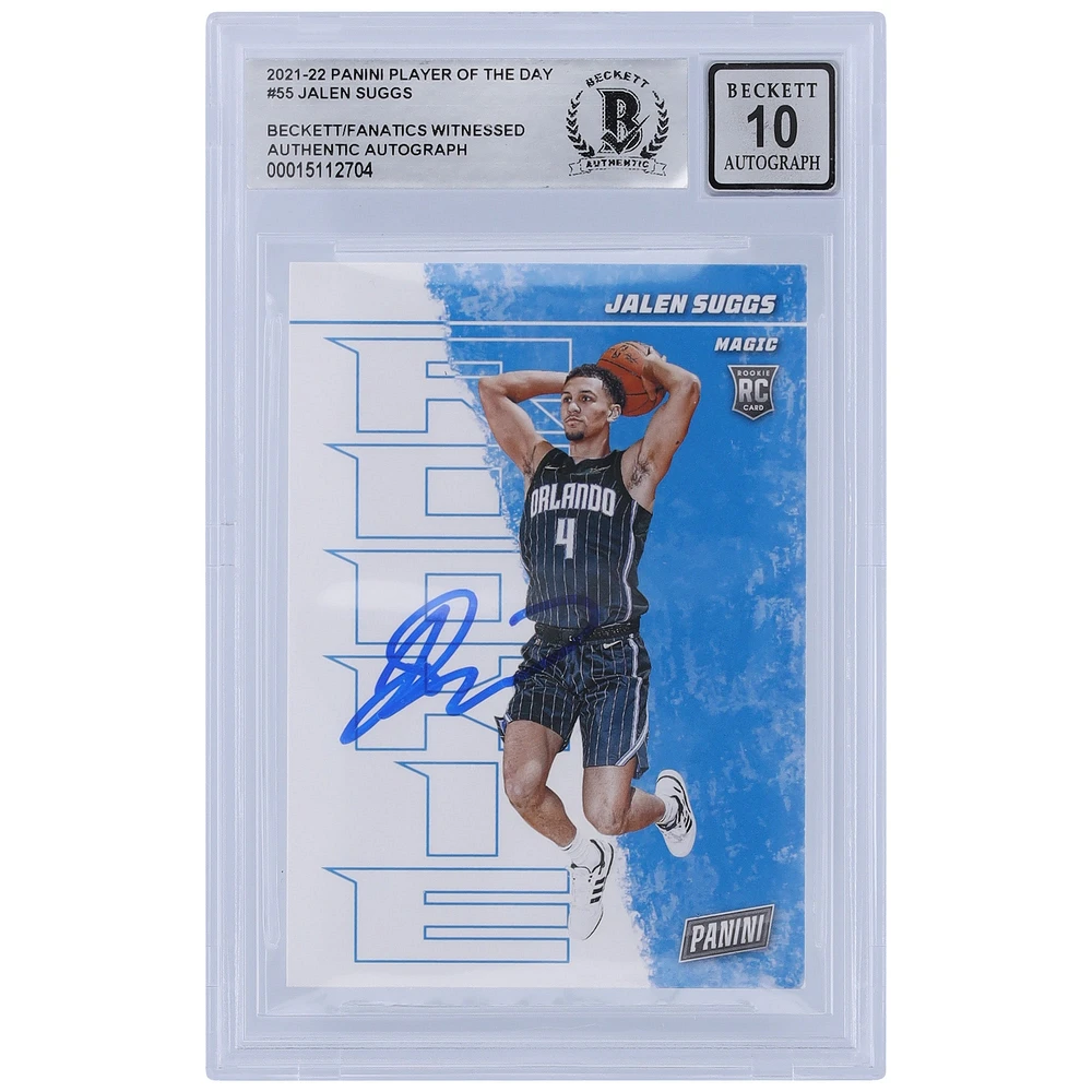 Jalen Suggs Orlando Magic Autographié 2021-22 Panini Player of the Day #55 Beckett Fanatics Witnessed Authenticated 10 Rookie Card