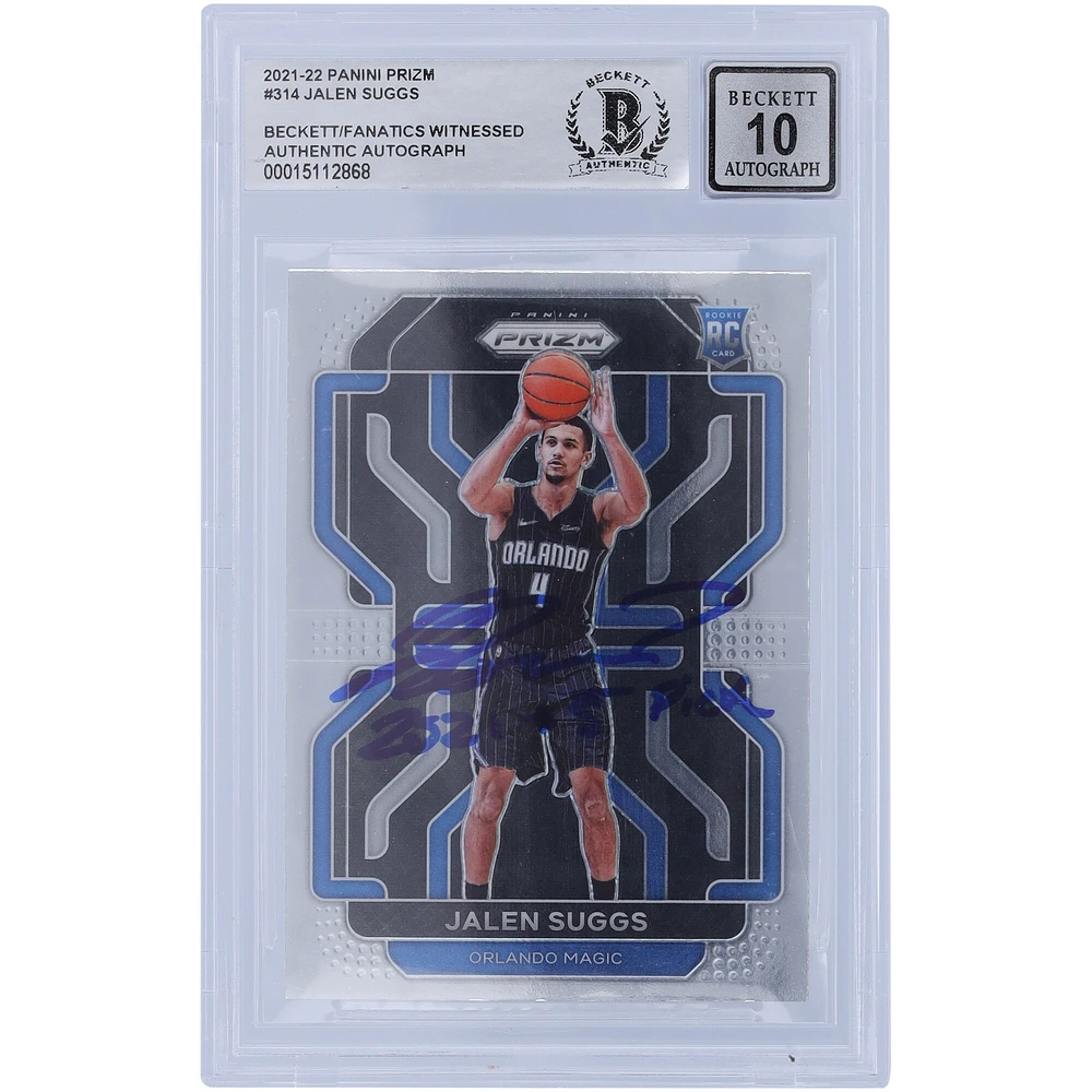 Jalen Suggs Orlando Magic Autographed 2021-22 Panini Prizm #314 Beckett Fanatics Witnessed Authenticated 10 Rookie Card with "2021 #5 Pick" Inscription