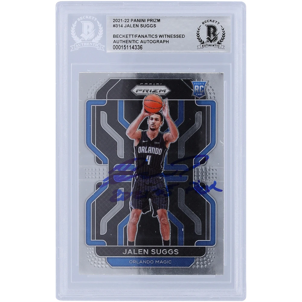 Jalen Suggs Orlando Magic Autographié 2021-22 Panini Prizm #314 Beckett Fanatics a été témoin d'une carte de recrue authentifiée avec l'inscription "2021 #5 Pick"