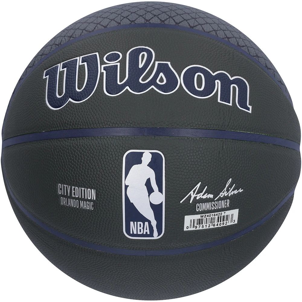 Ballon de basket-ball Wilson City Collector autographié par Jalen Suggs Orlando Magic noir édition 2022-2023