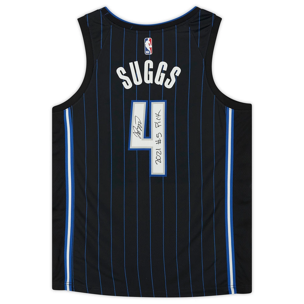 Jalen Suggs Orlando Magic Autographed Black Nike 2021 Swingman Jersey with "2021 #5 Pick" Inscription
