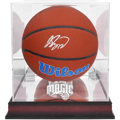 Jalen Suggs Orlando Magic Autographed Wilson Team Logo Basketball with Mahogany Team Logo Display Case