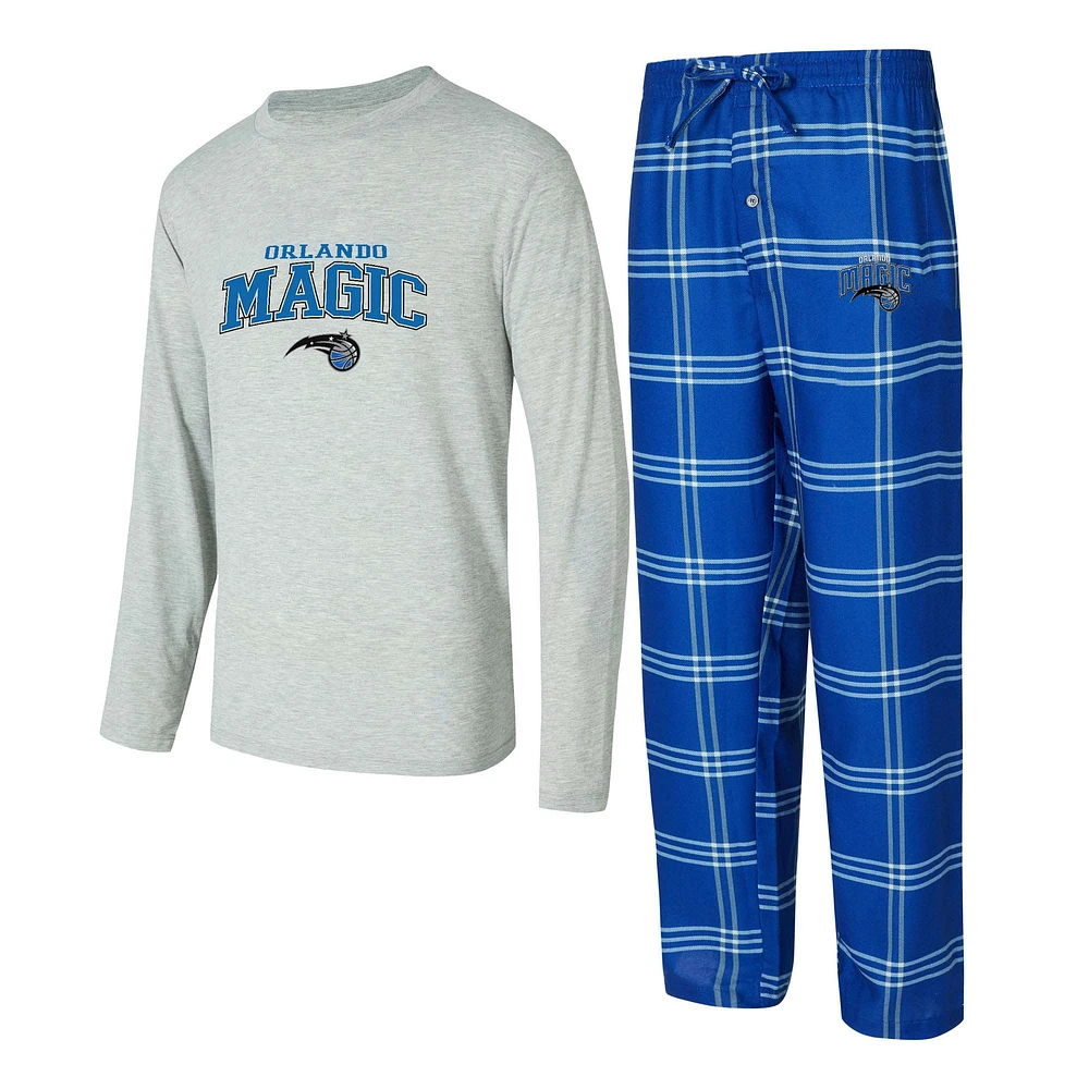 Ensemble t-shirt à manches longues et pantalon carreaux Orlando Magic Petition bleu/gris pour homme Concepts Sport