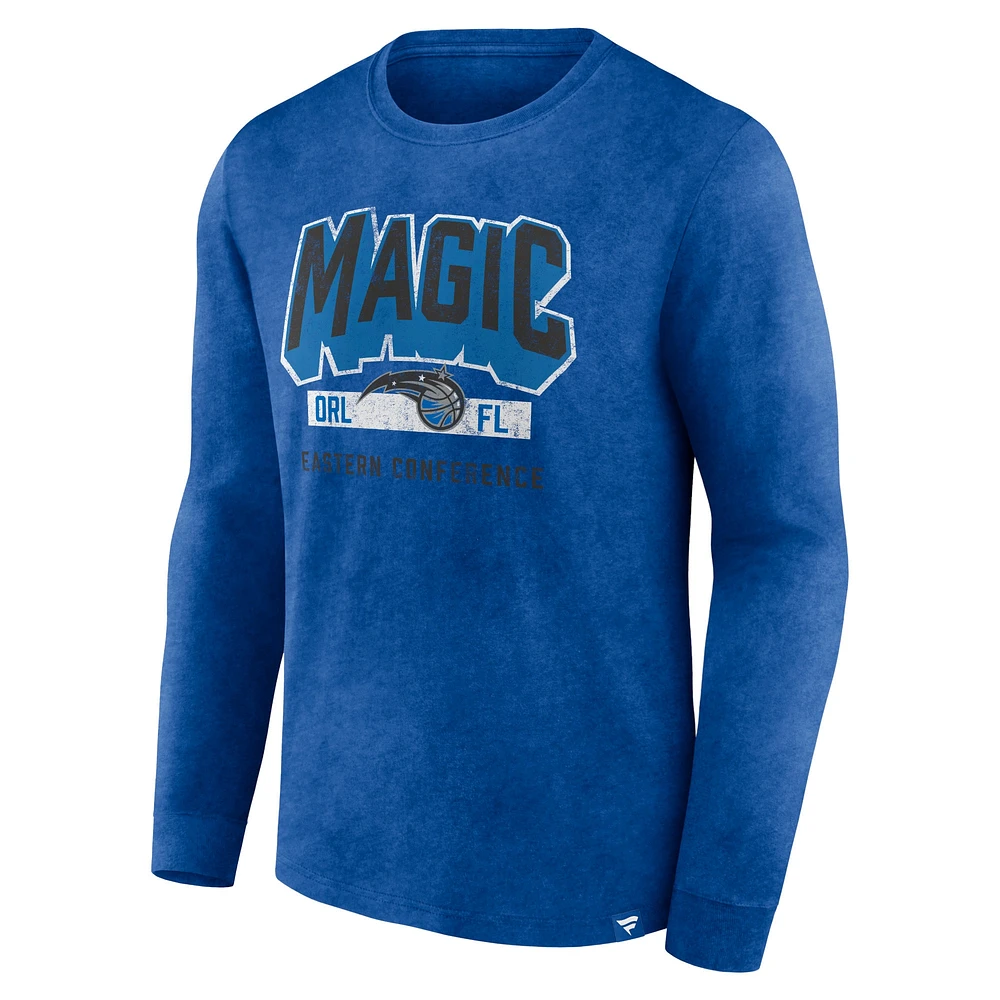 Men's Fanatics Heather Royal Orlando Magic Front Court Press Snow Wash Long Sleeve T-Shirt