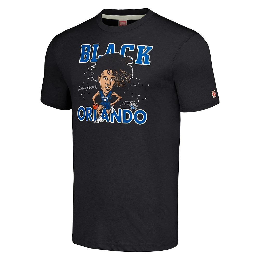 T-shirt à trois mélanges Hommage Anthony Black Charcoal Orlando Magic Caricature pour hommes