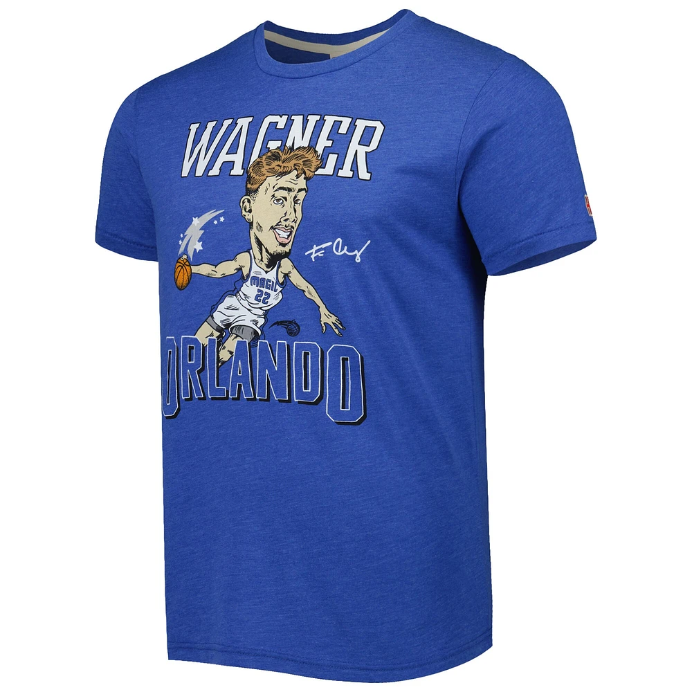 T-shirt à trois mélanges pour homme Hommage Franz Wagner Blue Orlando Magic Caricature