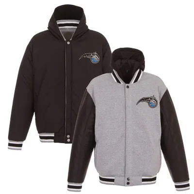 Orlando Magic JH Design Embroidered Logo Reversible Hooded Fleece Full-Snap Jacket - Gray/Black