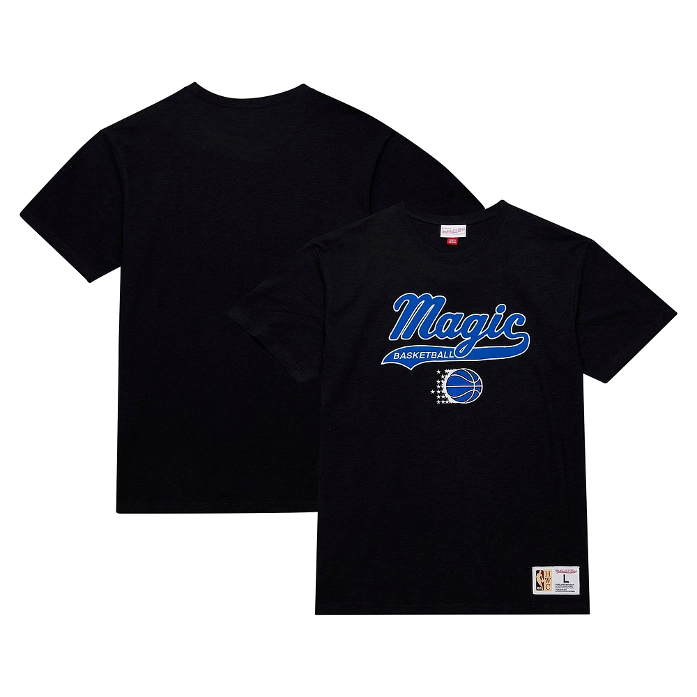 T-shirt noir Mitchell & Ness Orlando Magic Hardwood Classics pour homme avec appliqué en feutre flammé