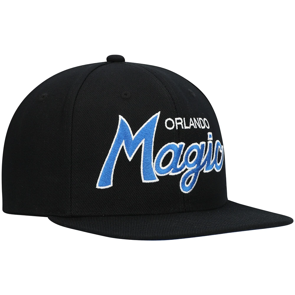 Men's Mitchell & Ness Black Orlando Magic Hardwood Classics Script 2.0 Snapback Hat