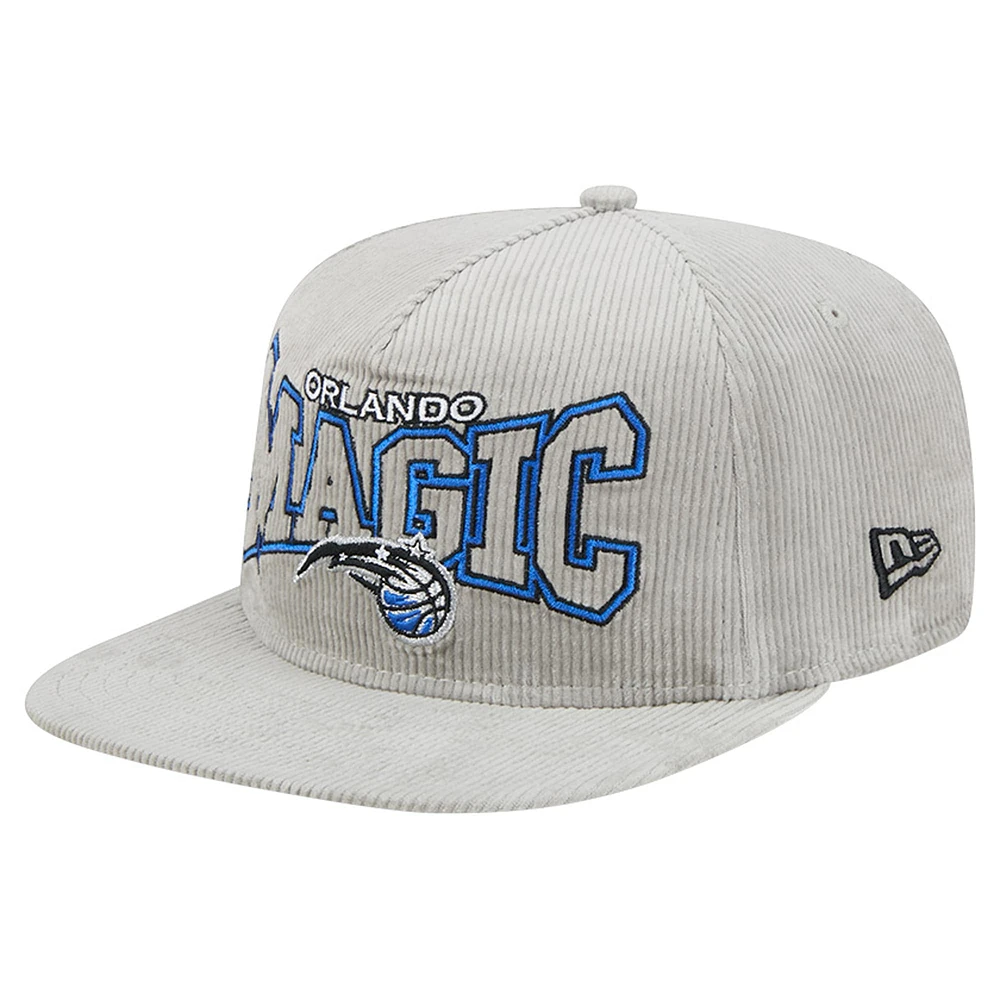 Casquette de golf à visière rabattable Orlando Magic Throwback en velours côtelé gris New Era pour homme