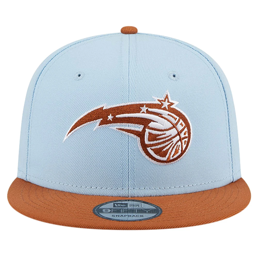 Pack de couleurs 2 tons Orlando Magic New Era pour hommes - Casquette Snapback 9FIFTY bleu clair/marron