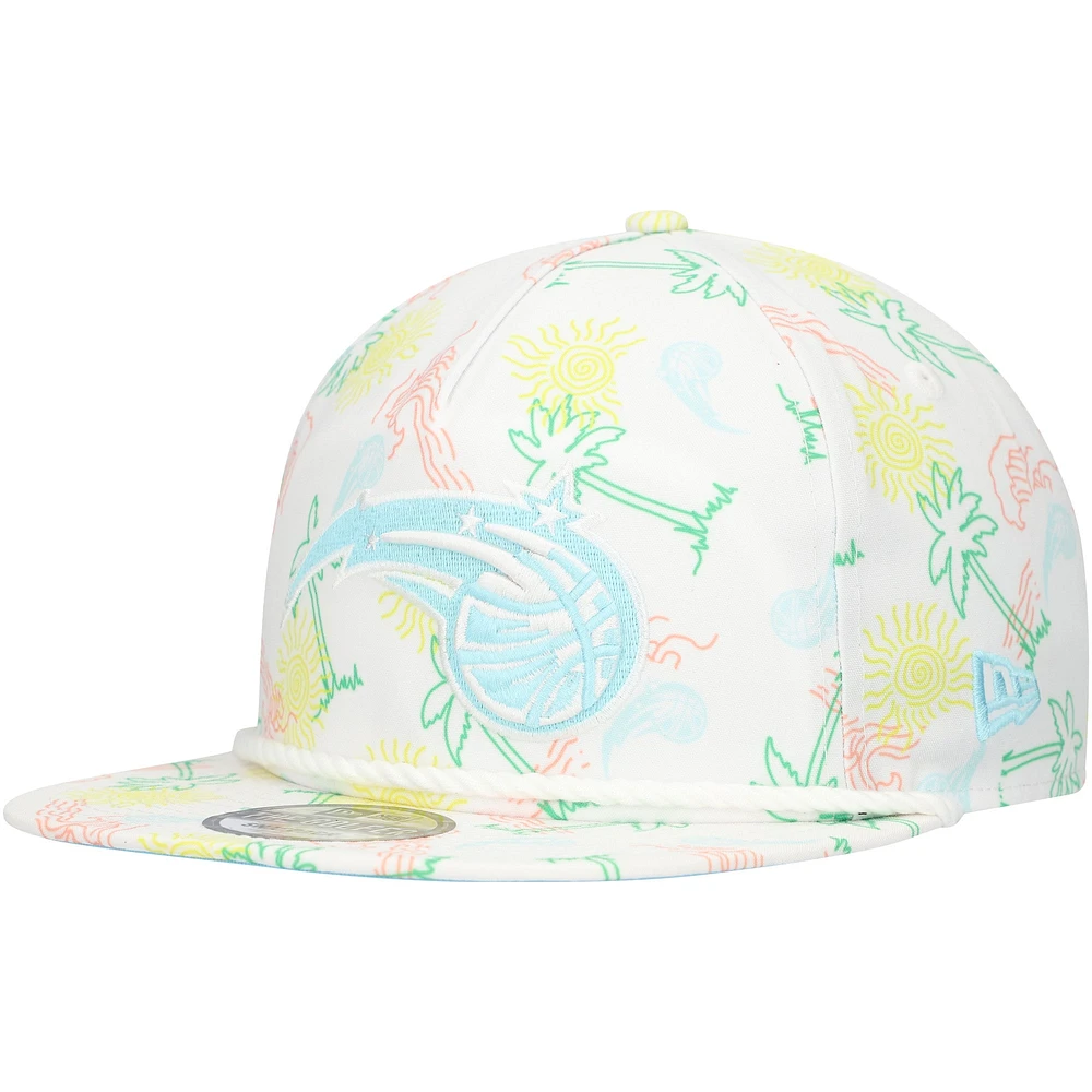 Casquette réglable de golfeur Orlando Magic Palm Trees and Waves New Era blanche pour hommes