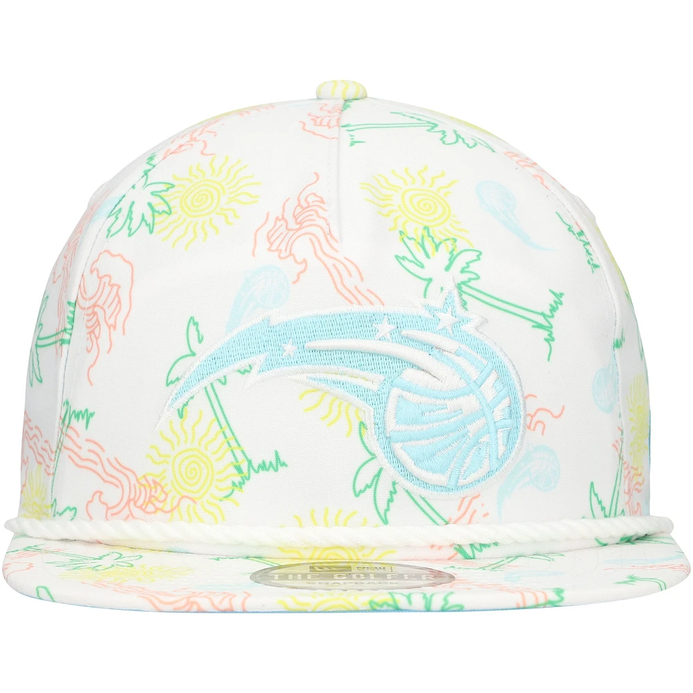 Casquette réglable de golfeur Orlando Magic Palm Trees and Waves New Era blanche pour hommes