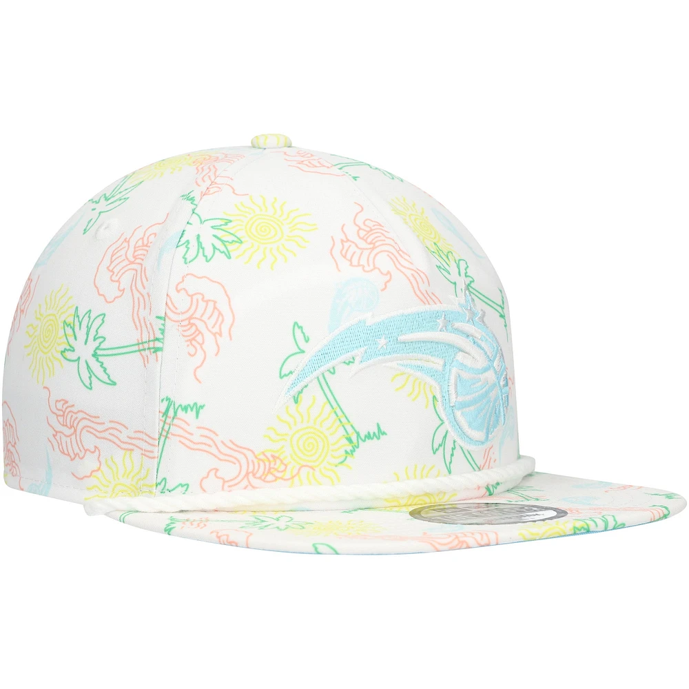 Casquette réglable de golfeur Orlando Magic Palm Trees and Waves New Era blanche pour hommes