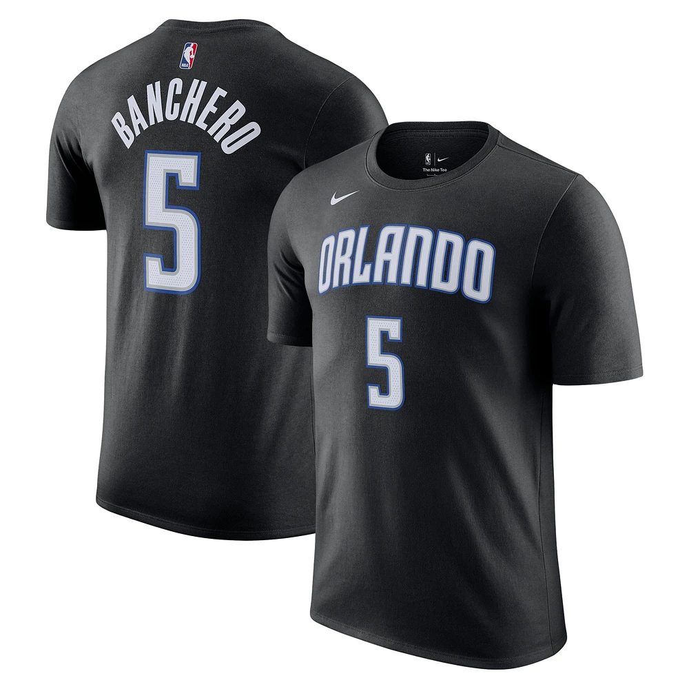 T-shirt Nike Paolo Banchero pour homme noir Orlando Magic Icon 2022/23 avec nom et numéro