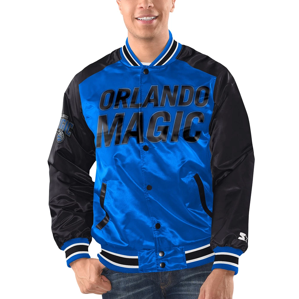 Men's Starter Blue/Black Orlando Magic Renegade Satin Full-Snap Varsity Jacket