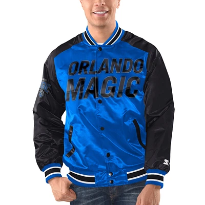 Veste universitaire en satin à bouton-pression Orlando Magic Renegade Starter bleu/noir pour hommes