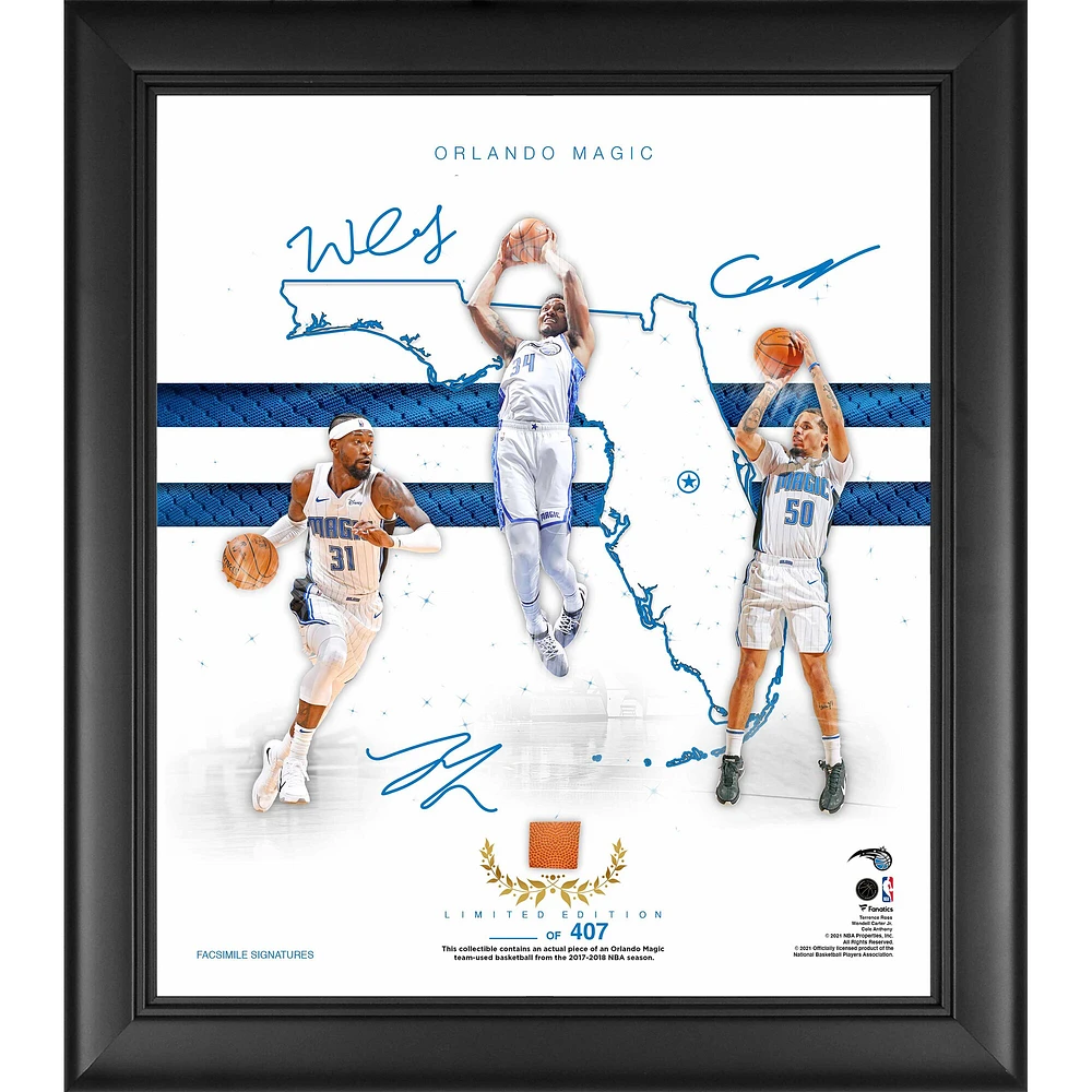 Orlando Magic Facsimile Signatures 15" x 17" 2020-21 Franchise Foundations Collage with a Piece of Game-Used Basketball - Limited Edition of 407