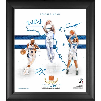 Orlando Magic Facsimile Signatures 15" x 17" 2020-21 Franchise Foundations Collage with a Piece of Game-Used Basketball - Limited Edition of 407