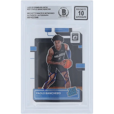 Carte de recrue autographiée 2022-23 Panini Donruss Optic de Paolo Banchero Orlando Magic classée Rookie #221 Beckett Fanatics Witnessed Authenticated 10 Rookie