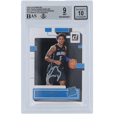 Carte de recrue 9/10 authentifiée 2022-23 Panini Donruss Rated Rookie de Paolo Banchero Orlando Magic, encre argentée n° 201 Beckett Fanatics Witnessed