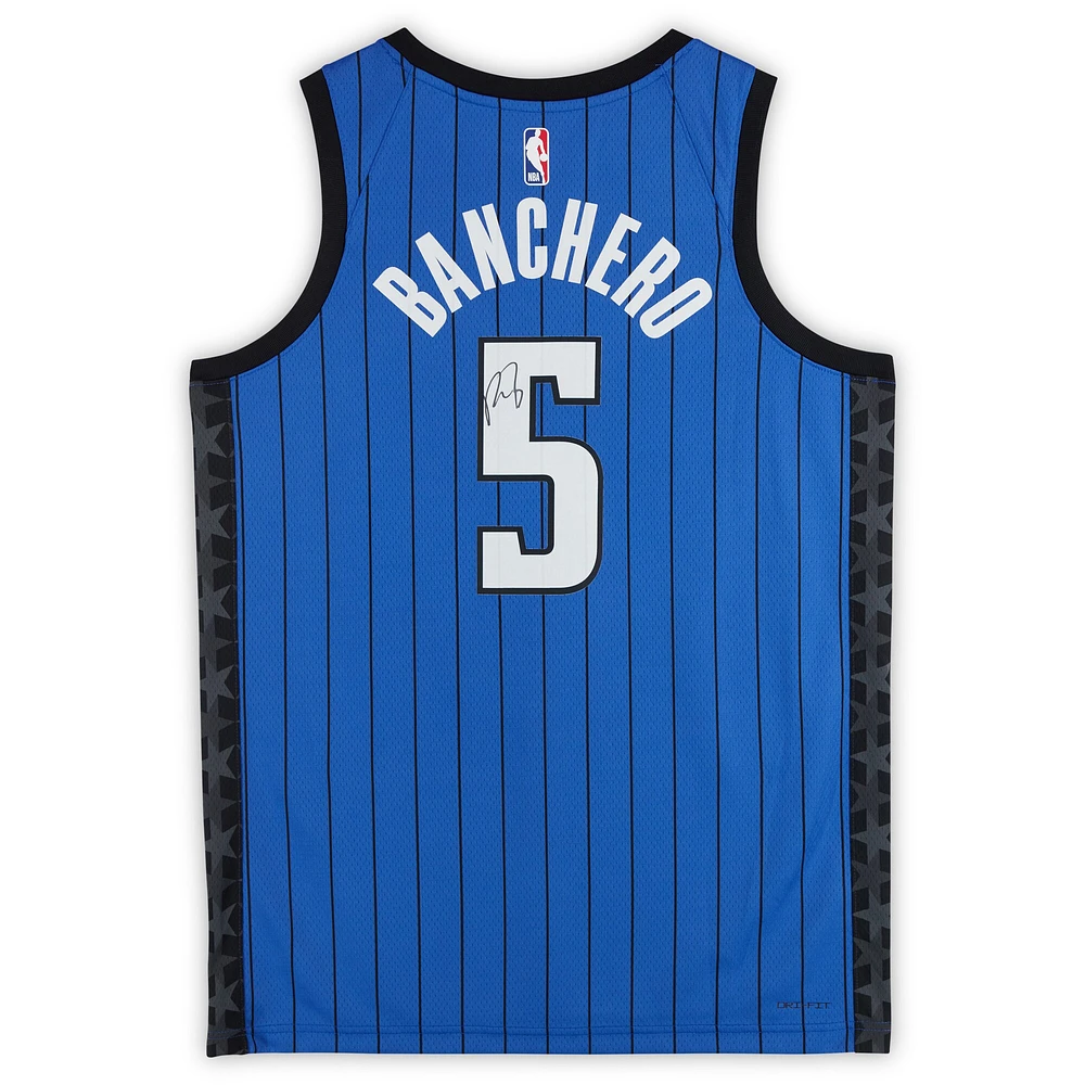 Maillot Swingman Jordan Brand Statement Edition bleu dédicacé par Paolo Banchero des Orlando Magic
