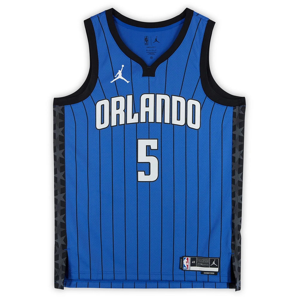 Maillot Swingman Jordan Brand Statement Edition bleu dédicacé par Paolo Banchero des Orlando Magic