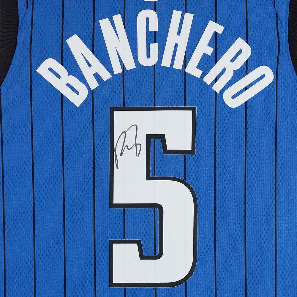 Maillot Swingman Jordan Brand Statement Edition bleu dédicacé par Paolo Banchero des Orlando Magic