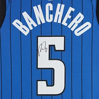 Maillot Swingman Jordan Brand Statement Edition bleu dédicacé par Paolo Banchero des Orlando Magic