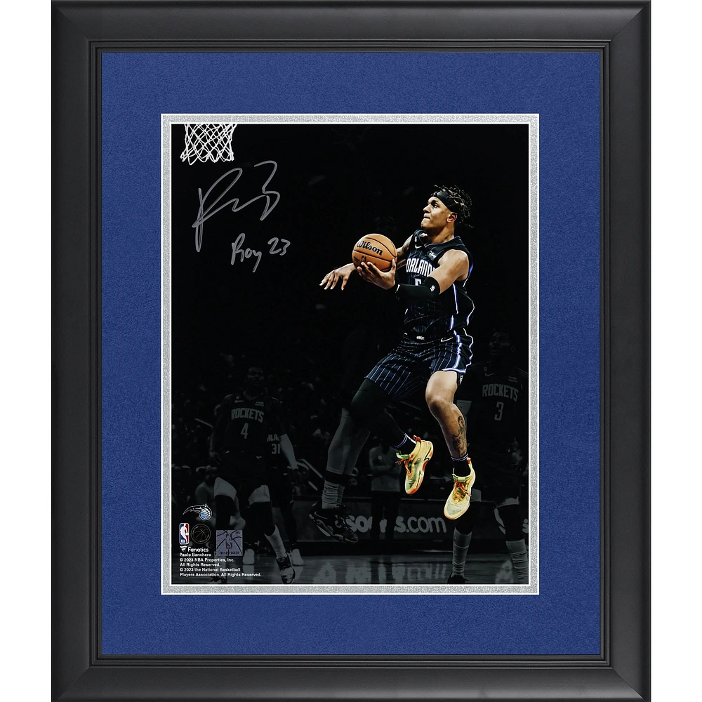 Photographie encadrée dédicacée de Paolo Banchero, Orlando Magic, 11 x 35 cm, avec inscription « ROY 23 ».